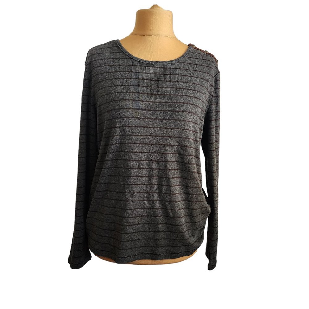 Lauren Ralph Lauren Womens Gray Striped 100% Cotton Shirt Size XL